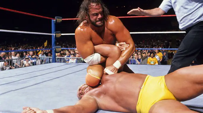 Randy Savage e Hulk Hogan na Wrestlemania 5