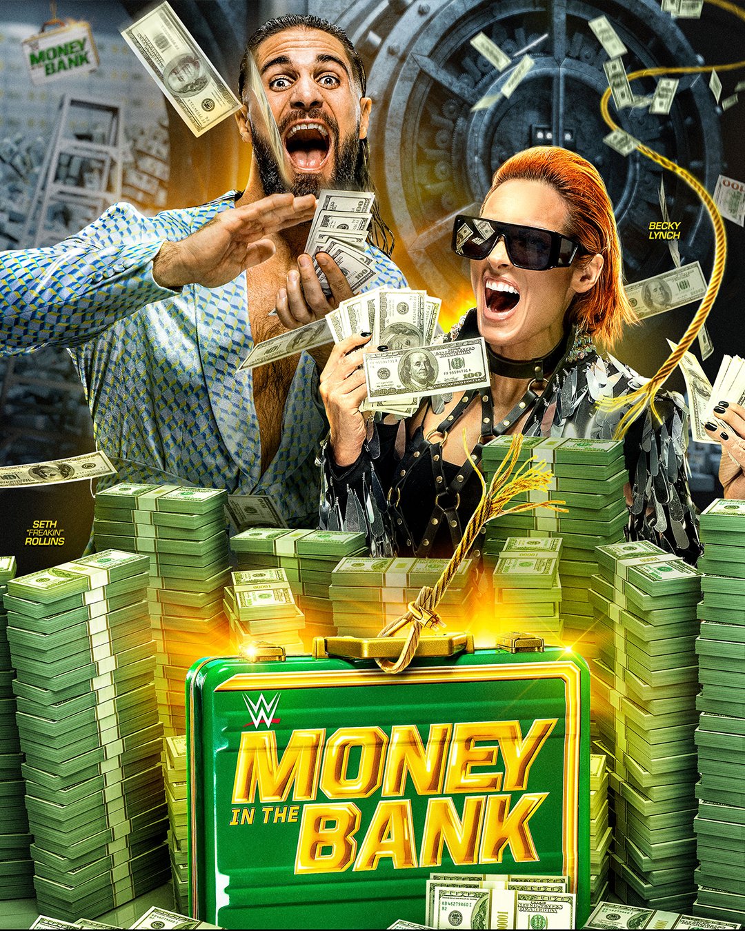 Seth e Becky Lynch no poster promocional da Money in the Bank 2022