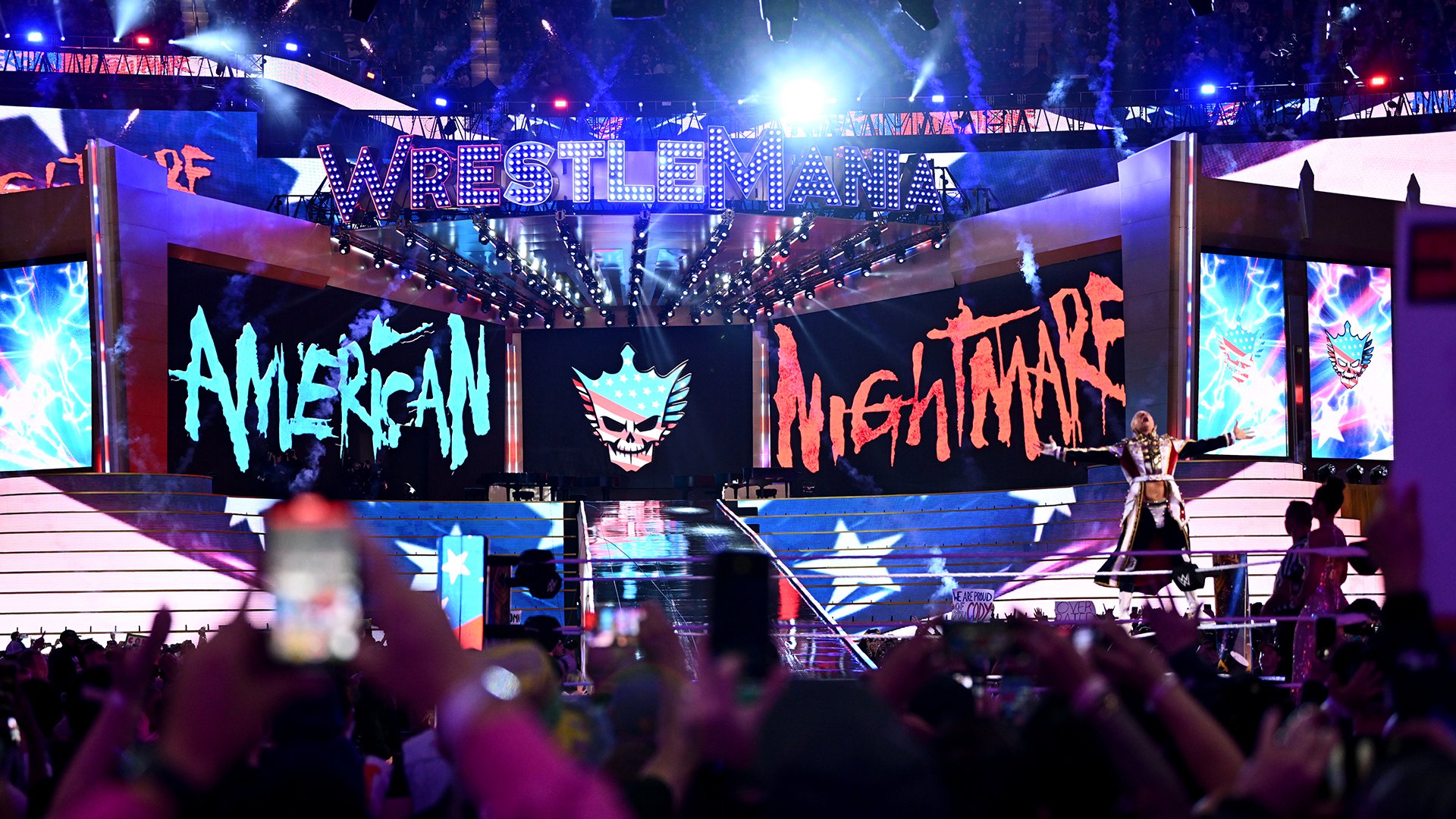 Cody Rhodes na sua entrada durante a WWE WrestleMania 39